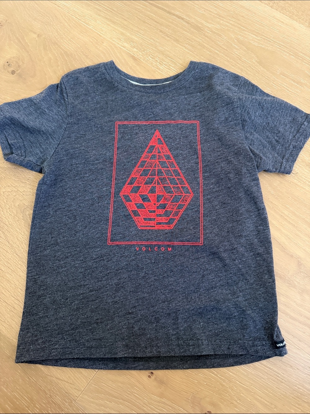 Volcom Navy Heather Short Sleeve Tee with Red Geometric Print